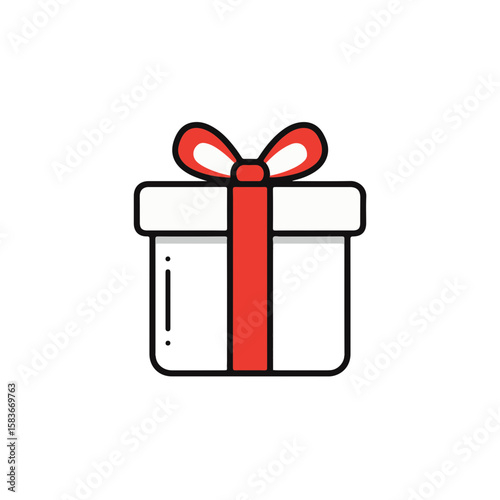 A minimalist illustration of a gift box with a red ribbon, perfect for conveying a sense of excitement and giving.