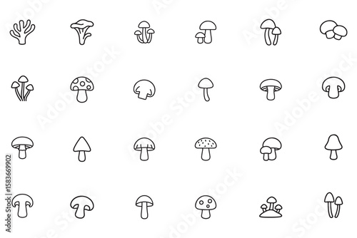 Mushroom types line icon set, collection of wild and edible fungi vector symbols