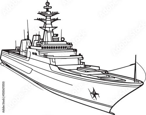 Military warship vessel naval ship outline drawing
