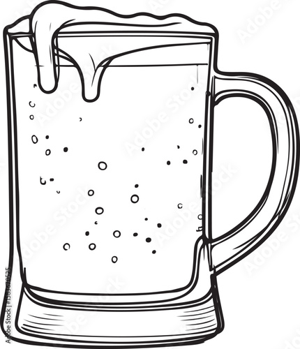 Frothy beer mug hand drawn illustration