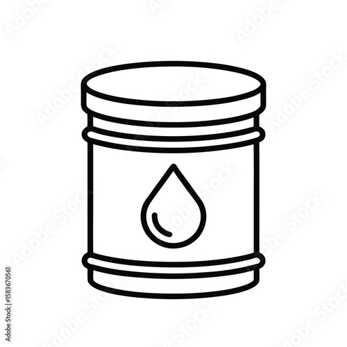 Oil Barrel Icon with Droplet – Minimalist Line Design Representing Petroleum and Energy