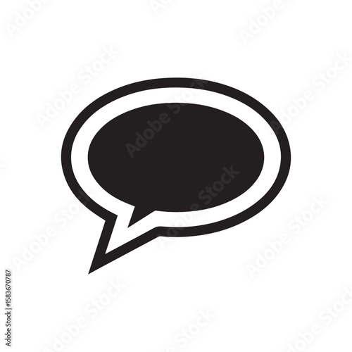 Bold Oval Speech Bubble Silhouette with Outline for Communication and Chat