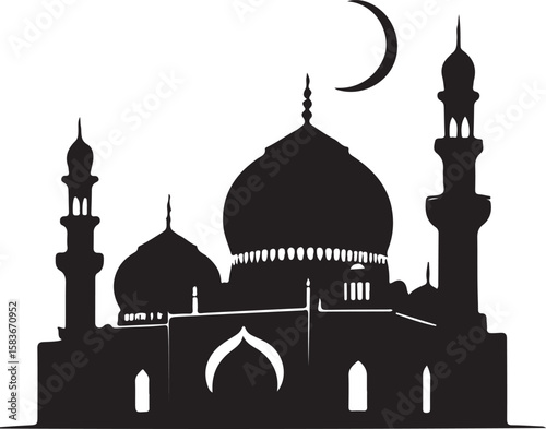 Majestic mosque silhouette crescent moon night
