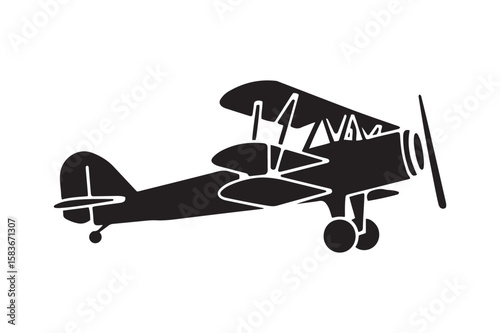 Classic Biplane Aircraft Silhouette Design for Aviation and Vintage Air Travel