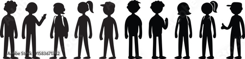 Silhouettes of diverse students stand together, representing education and community.