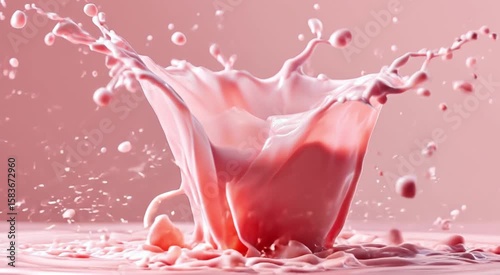 Strawberry Milk Splash Slow Motion Pink Drink Refreshing Dessert Concept Food
