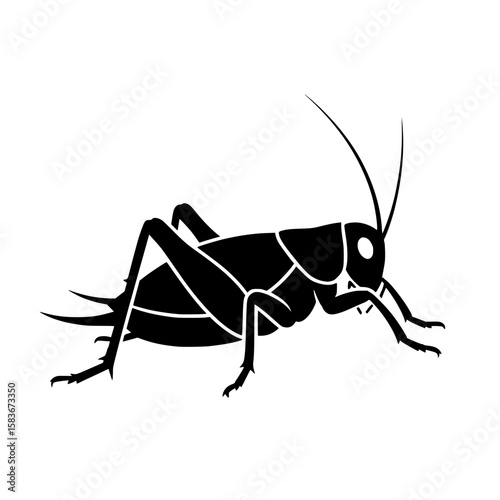 Black cricket silhouette vector graphic. Side profile of an insect icon for entomology or nature design., silhouette