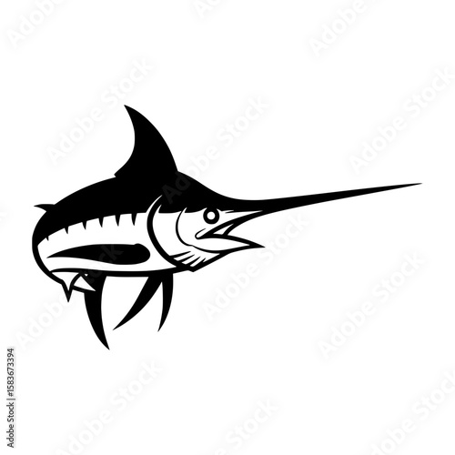 Black marlin silhouette vector graphic. A stylized swordfish design for fishing sport team logos or emblems., silhouette