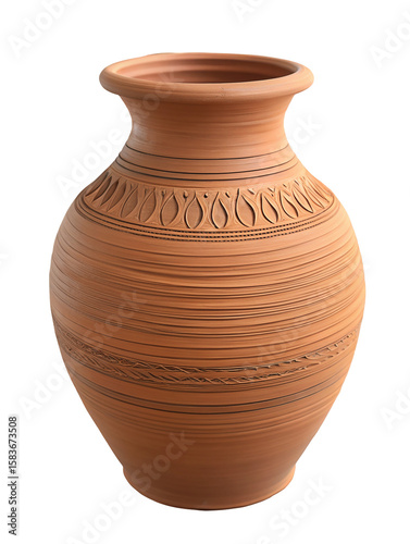 Terracotta pot with intricate designs and traditional artistry for home decor and garden use