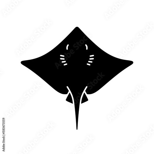 Black silhouette of a stingray. Vector graphic of a marine animal, sea life icon isolated on white background., silhouette