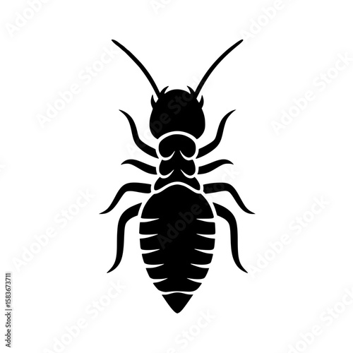 Black termite silhouette vector graphic. Simple insect icon isolated on a white background for pest control., silhouette