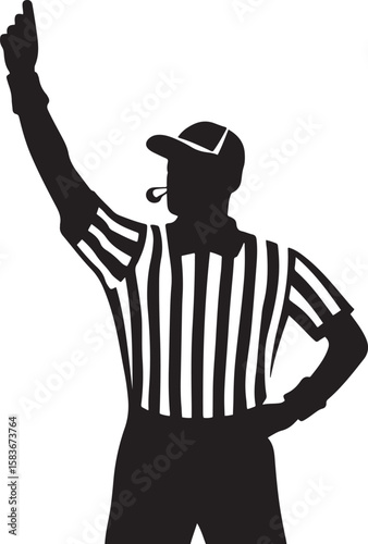 Sports Referee Signaling and Whistling Silhouette for Game Rules and Authority