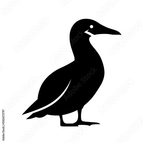 Cormorant bird silhouette vector icon. Black graphic of a standing aquatic seabird isolated on a white background, silhouette