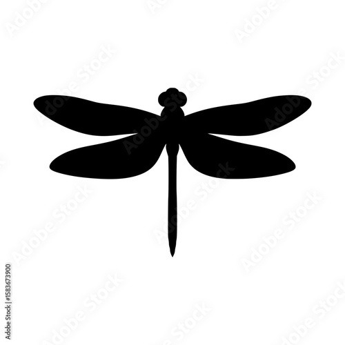 Elegant dragonfly silhouette vector illustration. Minimalist black insect icon with wings spread wide, silhouette