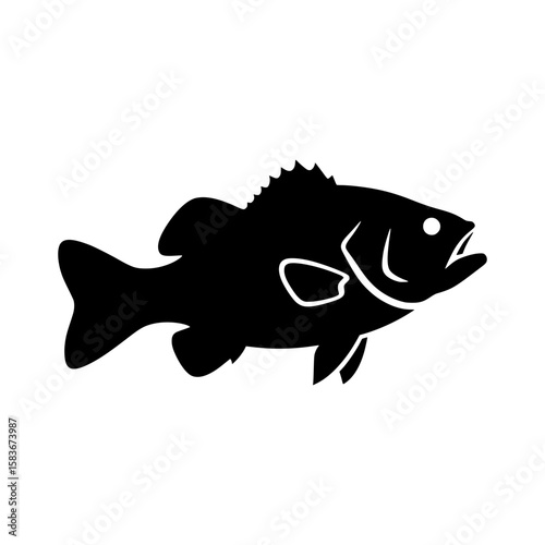 Largemouth bass fish silhouette vector illustration. Fishing sport icon isolated on white background., silhouette