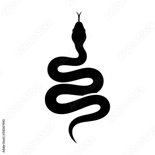 Minimalist vector icon of a serpent silhouette. Coiled snake with forked tongue isolated on white background., silhouette