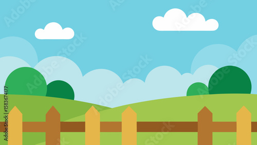 Whimsical Nature Field with Fence and Soft Textures