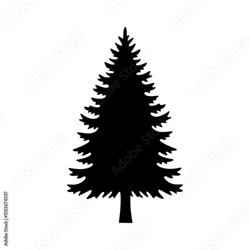 Pine tree silhouette vector graphic. Black fir or spruce icon for nature and forest themed designs., silhouette