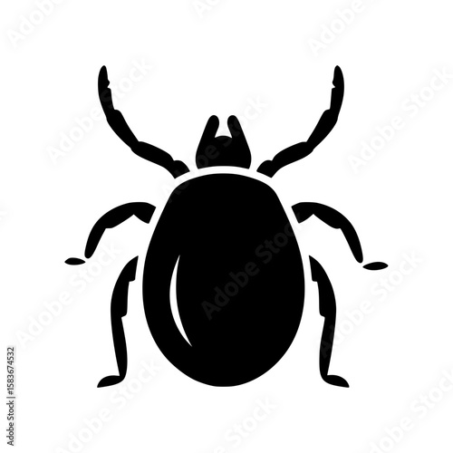 Simple black silhouette of a parasitic tick. Vector graphic illustration of an arachnid pest isolated on white, silhouette