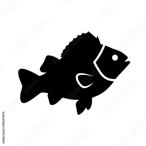 Simple black silhouette vector of a spiny finned fish, like a perch or bass, isolated on a white background, silhouette