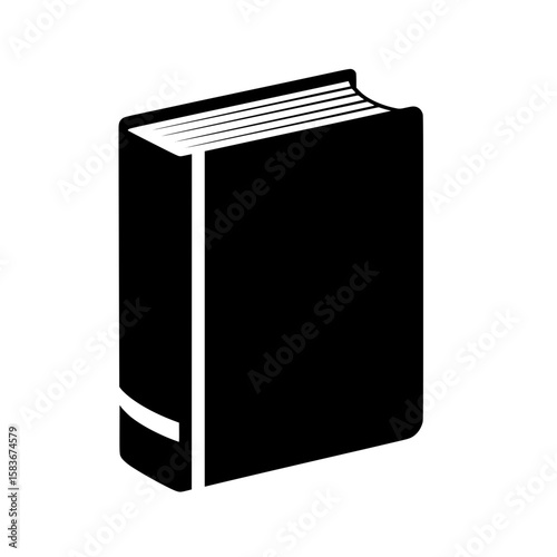Simple black silhouette vector of a closed hardcover book standing upright, isolated on a white background, silhouette