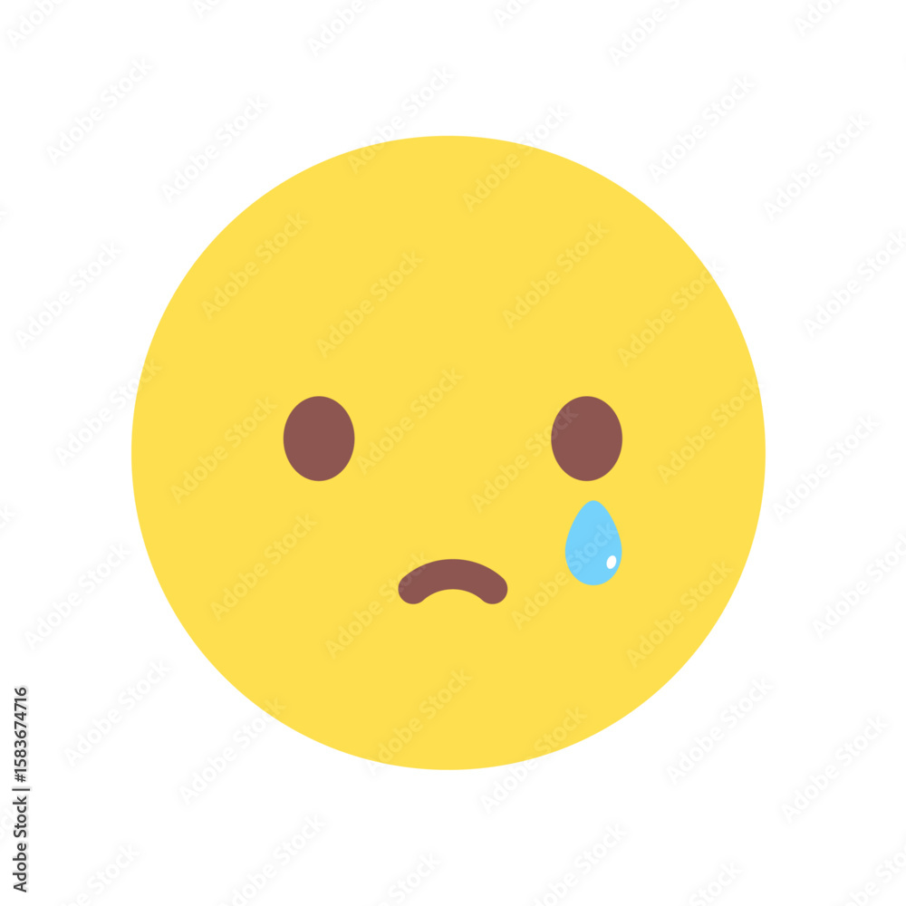 Fototapeta premium 涙を流して泣いている顔の絵文字 - 悲しみやトラブルでツラそうなシンプルな泣き顔のアイコン･イラスト