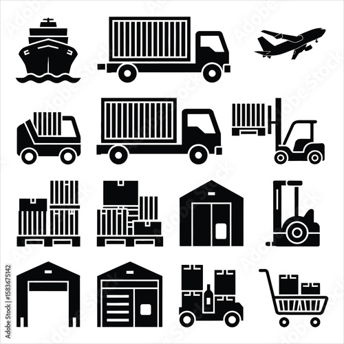 Cargo transport and logistics icons ship truck