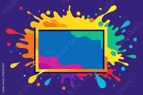 Colorful paint splashes frame abstract background