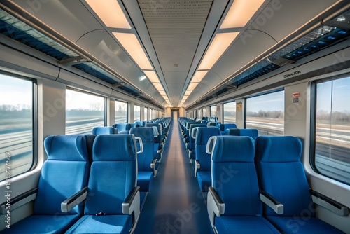 Modern High-Speed Train Interior with Blue Seats