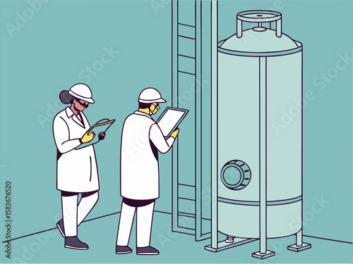 Secure facility scene with engineers monitoring uranium centrifuge operations for efficient nuclear fuel refinement.