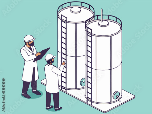 Engineers conducting safety checks on uranium enrichment centrifuges in a high-security nuclear processing plant.