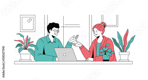 Two colleagues collaborate effectively on a project using technology in a modern office setting celebrating teamwork and shared success with enthusiasm