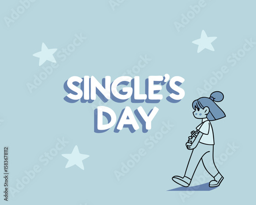 Happy Singles Day Illustration with Walking Girl