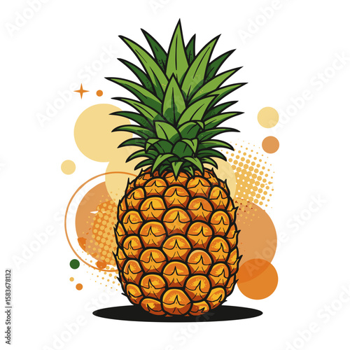 Vibrant pineapple illustration with abstract background in orange  