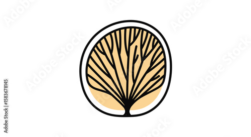 Abstract illustration of a stylized tree or branching pattern within a circular frame with subtle shading