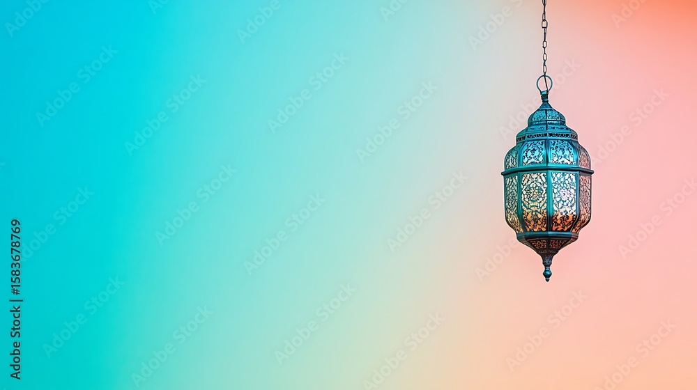 Obraz premium Ornate hanging lantern against a soft gradient background