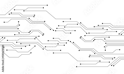 Technology black circuit diagram concept. High-tech circuit board connection system.Vector abstract technology on a white background.