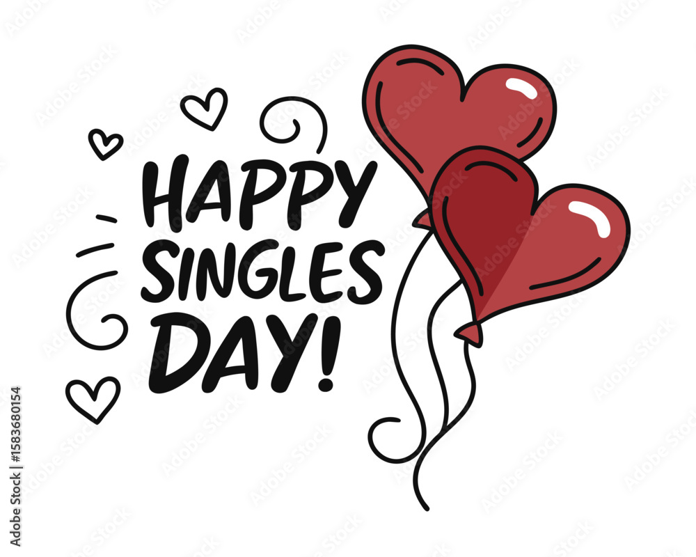 Happy Singles Day Celebration with Heart Balloons Happy Singles Day Celebration with Heart Balloons