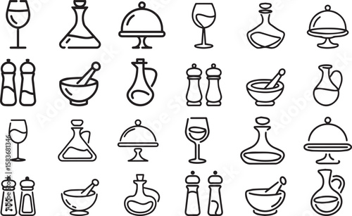 Kitchen and Restaurant Icons: Outline Collection of Utensils.