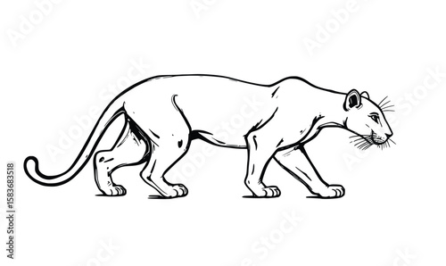"Vector Outline of Walking Wild Cat in Side Profile"