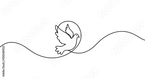 Dove flying in a single line outline vector for peace day  