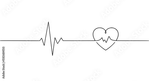 Line art of heartbeat and heart symbol on white background  