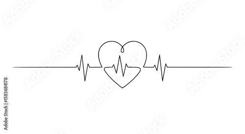 Heartbeat line in single line outline vector design for peace day  