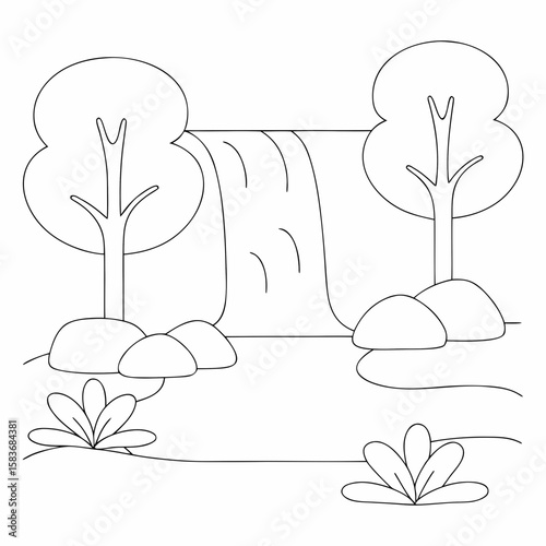 Waterfall scene with trees and plants nature landscape