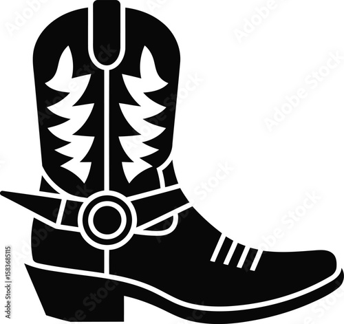 Silhouette of Cowboy Boot with Ornate Design Vector Illustration, Transparent Background.