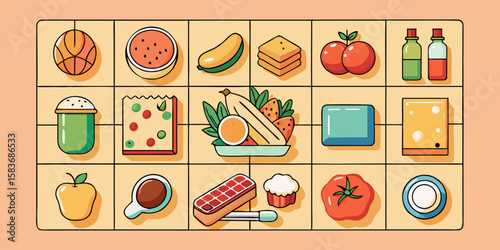 A vibrant vector set of fruit and vegetable icons, perfect for illustrating diverse food menus from healthy snacks to hearty dinners