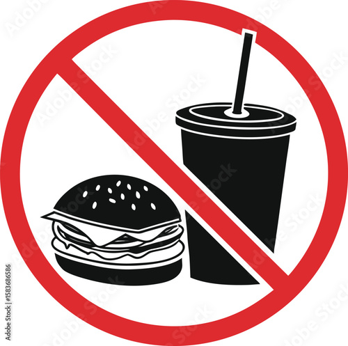 No food or drinks allowed sign with burger and soda cup.