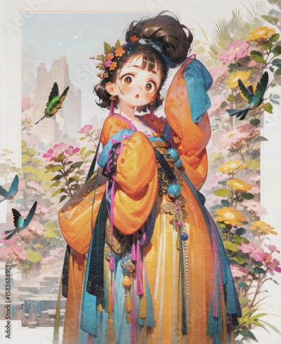 A little fashionista. Anime Illustration in Ancient Chinese style
