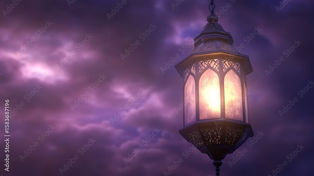 Fototapeta premium Ornate lantern hangs in stormy sky