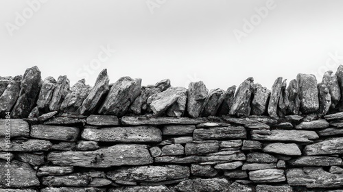 Gray stone wall stretches across the image